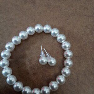 Bracelet + Earrings Freshwater Pearls, 8mm size of beads